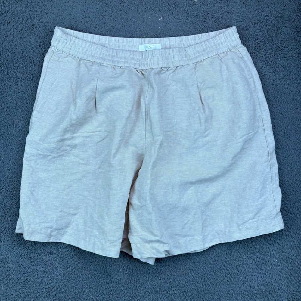 LOFT Womens XL Beige Linen Blend Elastic Waist Pull On Shorts Neutral Summer